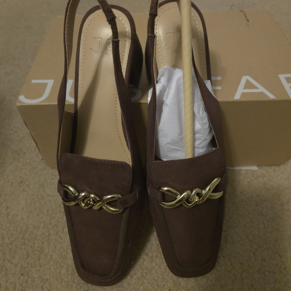 JustFab Women's Chocolate Brown Slingback Loafers with Gold Accent